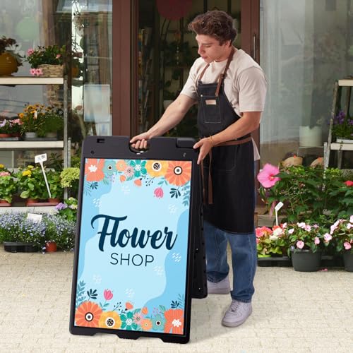 Jumbl Outdoor A-Frame Sandwich Signboard 24” x 36” Display Surface – w/PVC Sign Protector & Sand Fill Holes – Duel Display Signage Stand for Storefront Sidewalk Curb (Black) - color: Black