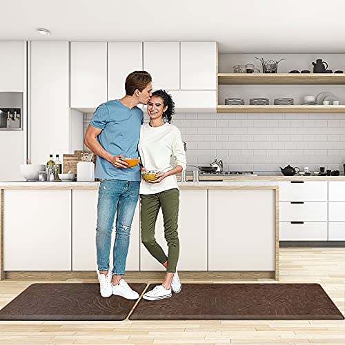 KMAT 2PCS Kitchen Mat Cushioned Anti-Fatigue Comfort Standing Mat Rug - color: Brown, size: 1'5" x 5' +1'5" x 2'4" (Rectangular)