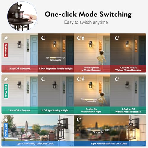 VIANIS Motion Lights for Outside, 2 Pack Dusk to Dawn Exterior Lighting Fixtures, Bronze Front Porch Light Lantern, Waterproof Outside Lights for House, Porch, Entryway, Oil Rubbed Bronze, Anti-Rust - color: Oil-Rubbed Bronze, size: 12.4 in Motion Sensor
