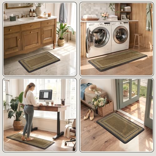 KIMODE Anti Fatigue Kitchen Mats, Farmhouse Kitchen Rugs Sets of 2 Brown - color: Grey/Brown, size: 17.3" x 47 "+ 17.3" x 29 "--0.47 inches