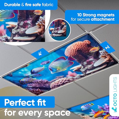 Fluorescent Light Covers for Ceiling Lights Classroom Magnetic Ocean 4pk - color: Coral Reef