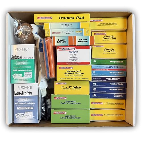 Rapid Care 3-Shelf First Aid Refill Kit - 525 Piece OSHA & ANSI Compliant Refill for First Aid Cabinets, Serves 75+ People, Color-Coded Workplace, School & Office First Aid Supplies - size: 3-Shelf Refill