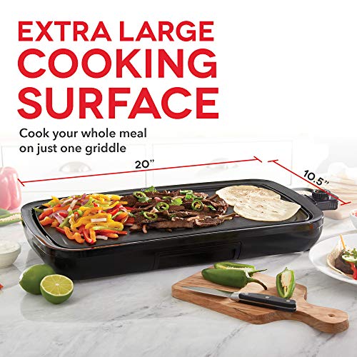 Dash Everyday Nonstick Electric Griddle for Pancakes, Burgers, Quesadillas, Eggs & other on the go Breakfast, Lunch & Snacks with Drip Tray + Included Recipe Book, 20in, 1500-Watt - Black - color: Black