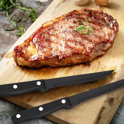 Steak Knife Sets, SANLUNS Kitchen Chef Knife Set & Serrated Knives of 8 - Professional Design Collection - Razor-Sharp High Carbon Stainless Steel Dinner Knives with Ergonomic Handles (8 Pcs - Black) - color: JB-Steak Knife-8Pc-Black