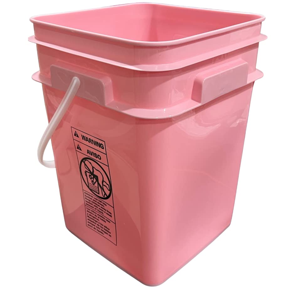 House Naturals 4 Gallon Square Food Grade Bucket Pail with Plastic Handles and Lid (Pack of 3) Made in USA containers (Pink - White lids) - color: Pink - White Lids