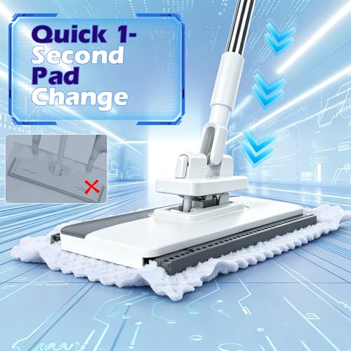 Masthome Snap Grip Mop,51" Hands Free Flat Mop with Stainless Steel Handle - color: White-large-mini Lazy Mop