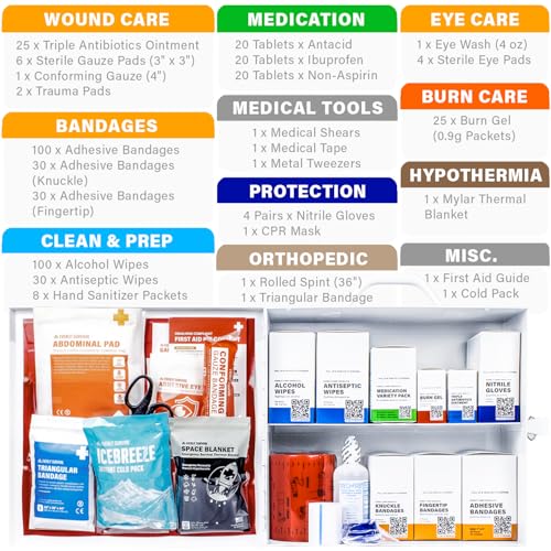 EVERLIT CARE 2-Shelf OSHA-Compliant First Aid Kit, ANSI Class A 50 Person Emergency First Aid Cabinet for Business, Job Site, Industrial Manufacturing Facility, Restaurant, and Kitchen