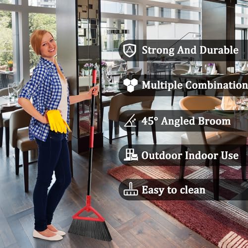 Heavy Duty Red Angle Broom with Long Handle - 3 Pack - color: 3pack Red