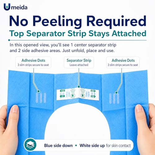 50 Count Disposable Toilet Seat Covers with Secure Adhesive Tabs for a Non-Slip Fit - XL Extra Large, Waterproof, Individually Wrapped for Travel, Kids, Adults, and Public Restrooms