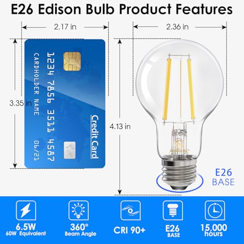 Energetic A19 LED Edison Light Bulb, E26 Dimmable, 60W Equivalent, 12 Pack - size: 12 Count(Pack of 1)