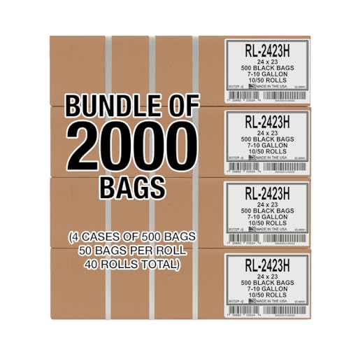 Aluf Plastics T-Tough Roll Pack Low Density Repro Blend Star Seal Coreless Rolls Bag, 7-10 Gallon 1.0 Mil 23" Length x 24" Width, H Strength, Black (Pack of 2000) - color: Black, style: 7-10 Gal, 0.8 Mil, 2,000 Count