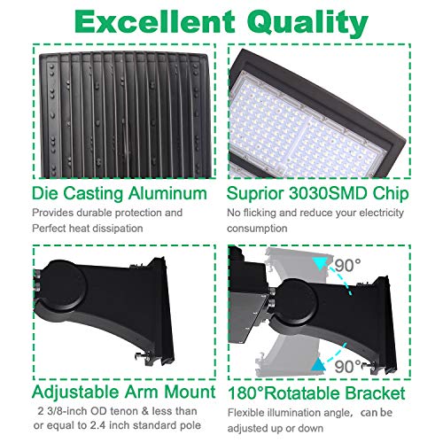 LED Parking Lot Lights 5000K Shoebox Street Pole Lighting Fixture 21000LM - color: 150/100/80W + (100-277V 5000K), size: Adjustable Direct Arms Mount Bracket