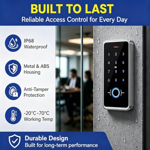 IP68 Waterproof Outdoor Fully Fingerprint Door Access Control System Kit – RFID Keypad Entry with 180KG/LBS Magnetic Lock, 13.56MHz, DC12V Power Supply, Exit Button & 10 Key Fobs - style: F20-set-180Kg