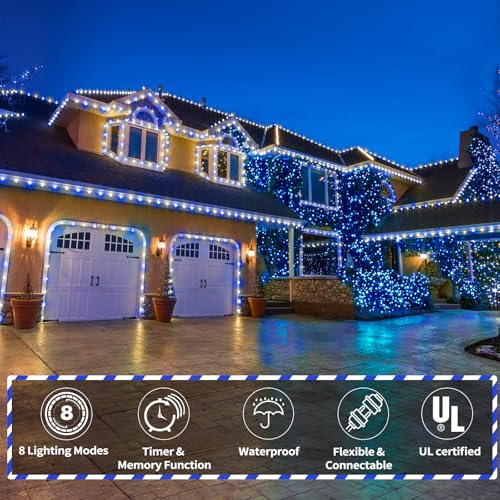 150ft LED Rope Lights Outdoor, 1080 LED Connectable and Flexible Tube Lights with 8 Modes, Waterproof LED Rope Lighting for Garden Patio Bedroom Party Pool Indoor Outdoor Christmas Decor (White&Blue) - color: White & Blue, size: 150ft