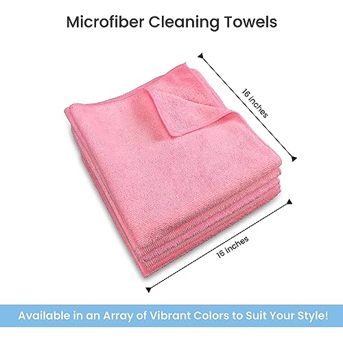Microfiber Cleaning Towel, 16x16 Pink, Pack of 12 Pieces - color: Pink, size: Pack of 12