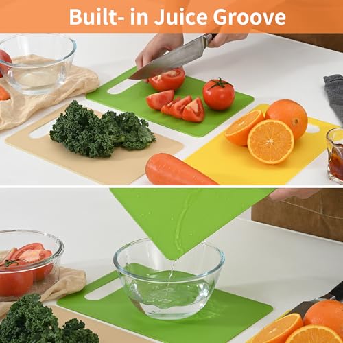 Luckyiren Plastic Cutting Board Set, 6-Piece Kitchen Cutting Mats, BPA-Free - color: Green/Red/Yellow/White; 4-Pack
