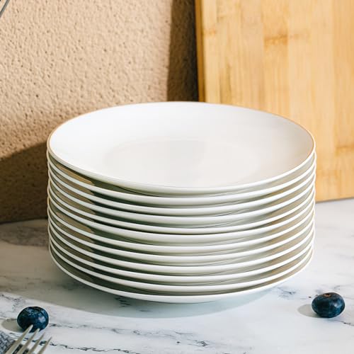 BTaT- White Dessert Plates with Gold Rim, Set of 6, 8" Round, Porcelain, Elegant Style, Dinner Plates - color: White with Gold rim, size: 8 inch, Set of 6