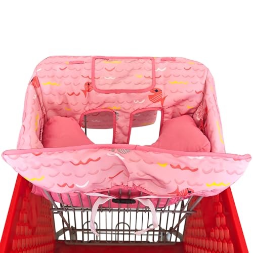 Love&go Soft Pillow Attached 2-in-1 Shopping Cart and High Chair Cover for Baby, Cotton Padded Cart Cover, Fold'n Roll Style, Portable with Carry Bag (Pink Fish) - color: Pink Fish