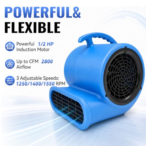Air Mover 1/2 HP 2800 CFM, Portable Utility Blower Fan - size: 1/2HP-2800CFM