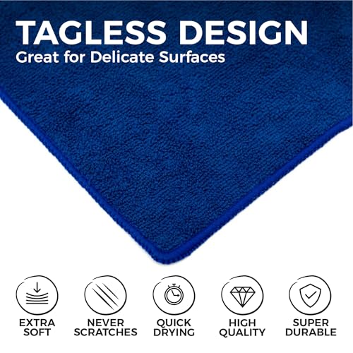 The Rag Company - All-Purpose Microfiber Terry Cleaning Towels - Commercial Grade, Highly Absorbent, Lint-Free, Streak-Free, Kitchens, Bathrooms, Offices, 300gsm, 14in x 14in, Royal Blue (12-Pack) - color: Royal Blue, size: 14in x 14in
