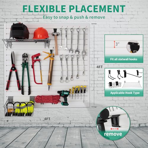 FRAYSCENT Slat Wall Paneling Garage Slat Wall Storage Systems Slatwall Panels Power Tool Organizer Wall Mount, PVC Garage Storage & Organization Products Slate Board (White, 4ft x 4ft) - color: White, size: 4x4ft