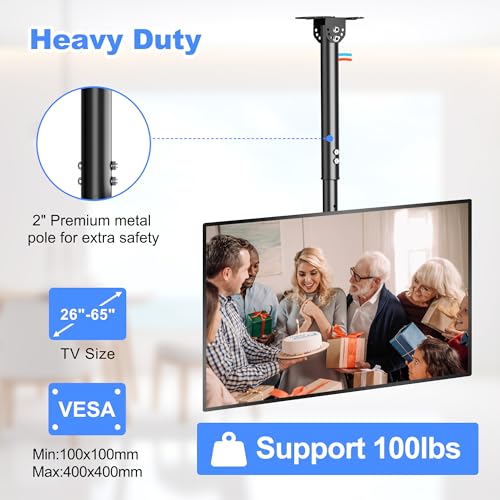 XINLEI Ceiling TV Mount Full Motion TV Bracket for Most 26 to 65 Inch Flat Curved TVs/Monitors, Swivel Tilt Height Adjustable Hanging Mount, Hold up to 100 Lbs, VESA 400x400mm MCA3 - size: 400x400mm VESA