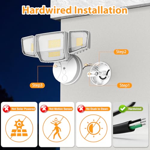 Abovizo 90W 10000LM Flood Lights Outdoor, LED Security Lights with 4 Heads, Switch Controlled, 6500K Daylight, IP65 Waterproof Exterior Floodlight for Outside, Garage, Yard, Porch, Eave - color: White