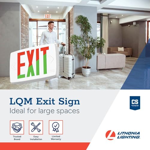 Lithonia Lighting Quantum LED Exit Sign, Dual Sided Emergency Exit Sign, Selectable Red and Green Colors, Pop-Out Chevrons, AC or Battery Backup, High Output Battery, White (LQM S W RG MVOLT EL HO M6)