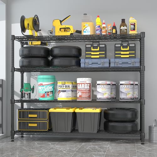 Homdox Heavy Duty Metal Shelves for Storage, 4 Tier Storage Racks and Shelving, Commercial Adjustable Wire Shelving Unit on Wheels, Garage Rack Pantry Shelves Kitchen Shelving, 18"x60"x72", Black - color: Black, size: 18"Dx 60"Wx 72"H, 4 Tier