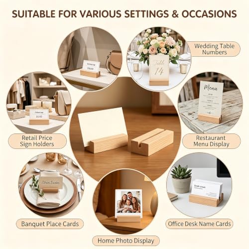 4 Pcs Wooden Place Card Holder - color: Wood