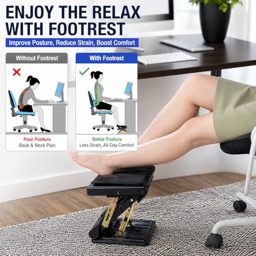 Under Desk Footrest, 4-Level Height Adjustable 12Modes Foldable Footrest - color: Brown