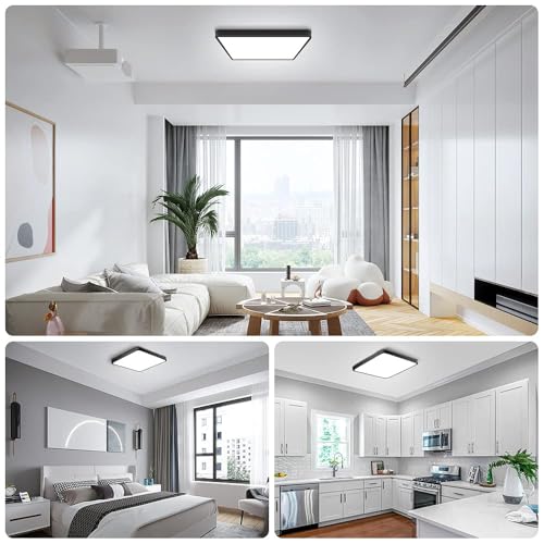 12Inch 24W Square LED Ceiling Light Fixtures Flush Mount, 5000K Daylight White LED Ceiling Lamp, Surface Mount Modern Ceiling Lights, Black Slim Flat Panel Lighting for Bedroom, Kitchen, Bathroom Etc - color: Daylight White, size: 12 inch Black