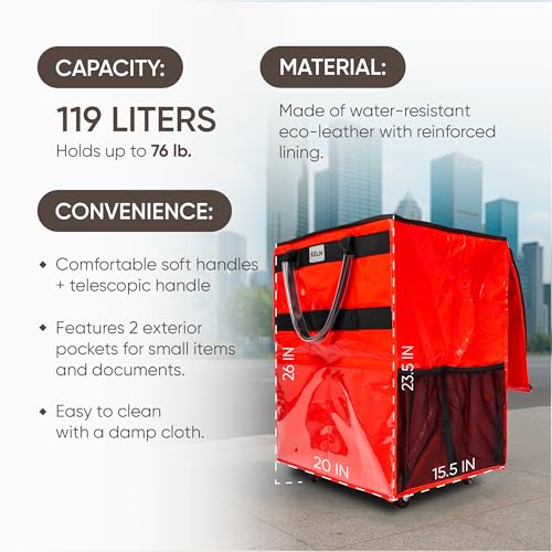 KELN Rolling Tote Bag on Wheels – 76 lb Foldable Shopping Cart – Red - color: Red