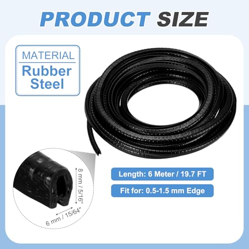PATIKIL Rubber Edge Trim Guard, 19.7 ft x 5/16" x 15/64" U Channel Edge Protector Seal Strip with Metal Clips Fit for 0.5-1.5mm Edge for Car Door Sheet Metal Hatches Table Corners, Black - color: Black, size: 19.7 ft x 5/16 in x 15/64 in