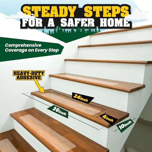 16 Pack Clear Stair Treads for Wooden Steps Indoor – 24"x4" Invisible Stair Treads Non Slip | Transparent Self-Adhesive Anti Slip Tape for Kids, Seniors & Pets | Includes Rubber Roller - size: 24" x 4"