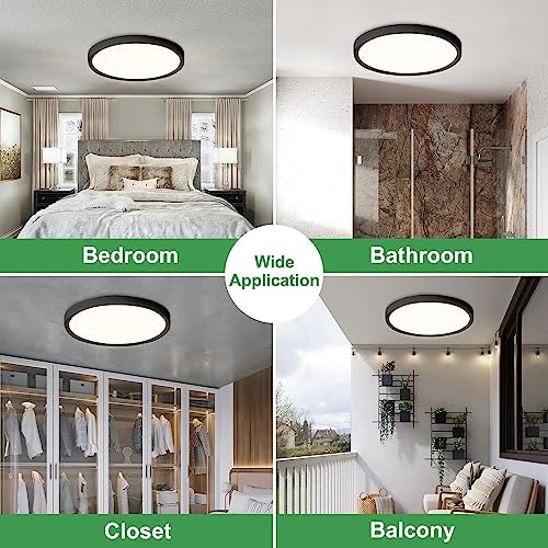 15.8Inch Black LED Flush Mount Ceiling Light, 32W, 3480LM, 3CCT Selectable - color: Black, size: 15.8" 1PK