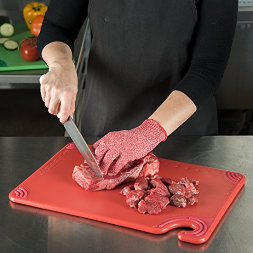 San Jamar Saf-T-Grip Plastic Cutting Board with Safety Hook, 12" x 18" x 0.5", Red - color: Red