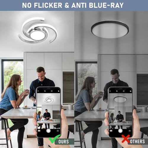 ADISUN LED Modern Ceiling Light,6000K Semi Flush Mount Ceiling Light Fixture,Unique Ceiling Lights for Living Room Bedroom Corridor Aisle Hallway Indoor Ceiling Lamp (2 Pack, Chrome) - color: Chrome, size: 2 Pack