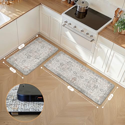 GENIMO Anti Fatigue Kitchen Mats for Floor 2PCS, Standing Rugs,GrayTaupe - color: Light Taupe Brown, size: 17.3"x47"+17.3"x30"--0.4 inches