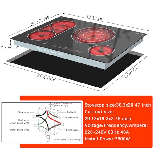 Karinear Electric Cooktop 30 Inch, 4 Burners Electric Stove Top, Drop-in - color: 30 inch 4 burner