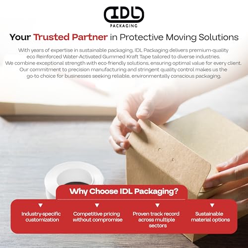 IDL Packaging 3" x 375' Water-Activated Kraft Gummed Tape, 70lb (6-Pack) - color: White, 70 lbs