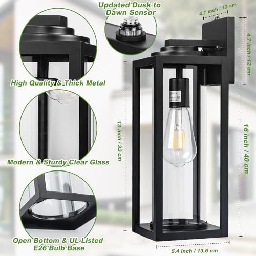 FILIYANO Large Dusk to Dawn Outdoor Wall Lights, 16 Inch, Modern, 2 Pack - color: Black (Dusk to Dawn Sensor), size: 16 inch
