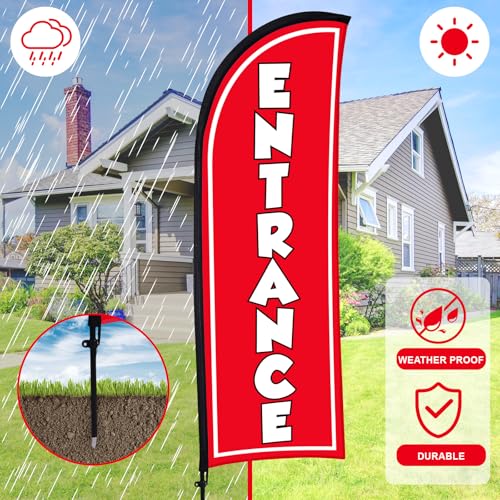 Buryeah Set of 2 Entrance Exit Feather Flag 7 ft Entrance Exit Swooper Flag with Pole Kit and Ground Spike for Business Advertising Banner Sign for Outside(Red) - color: Red