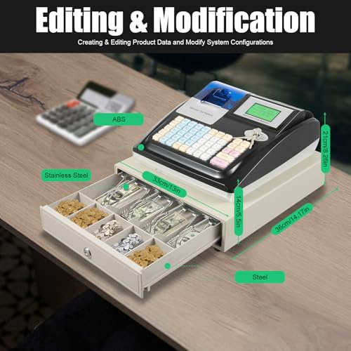 48 Keys Electronic Cash Register for Business with 8 Digital Display & Lockable Cashing Drawer, Commercial Cash Management System, POS Casher for Retail Store Restaurant Supermarket, Black - color: Black, size: 48 Keys