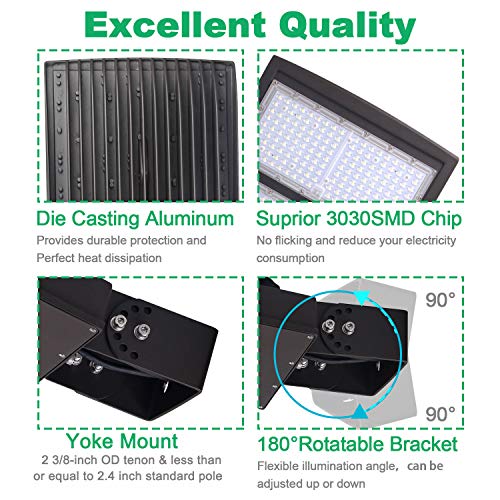 LED Parking Lot Lights 5000K Shoebox Street Pole Lighting Fixture 21000LM - color: 150/100/80W + (100-277V 5000K), size: Yoke Mount Bracket