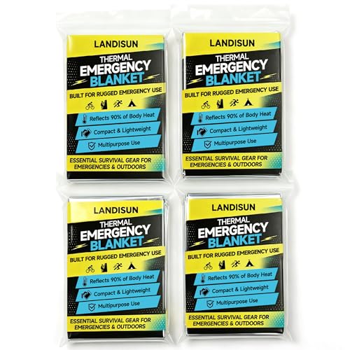 Landisun Emergency Blanket Thermal Space Mylar Blankets 4Packs