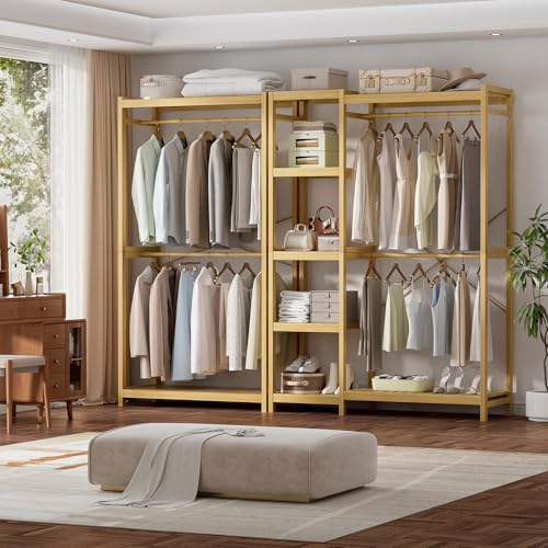 Homykic Bamboo Clothing Rack with Shelves, 33.5” Wide Clothes Rack, 78.8” H - color: Natural, size: Standard