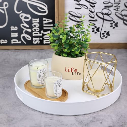 Round White Decorative Serving Tray with Handles, 13” Versatile Ottoman Tray for Coffee Table, Entertaining, Outdoor Patio, Living Room - color: White, size: 13"