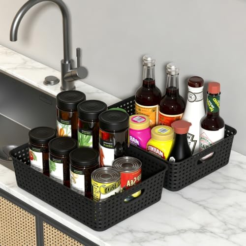 18 Pack Large Plastic Weave Storage Basket with Handles