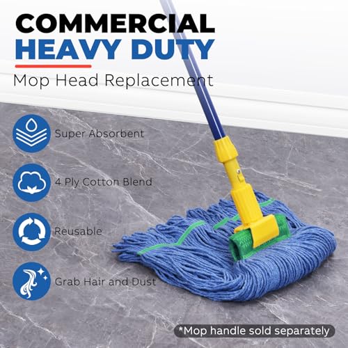 Onesimus 18 oz Heavy Duty Mop Head Replacement, 5 Inch Headband for Quick Change Handle, Blue Loop-End Cotton Blend String Wet Dry Floor Mop Refill Commercial Cleaning Supplies, 6 Pack Medium - size: 6 Pack (Medium)